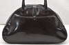 Authentic Christian Dior Double Saddle Trotter Boston Bag Enamel Brown 4438K