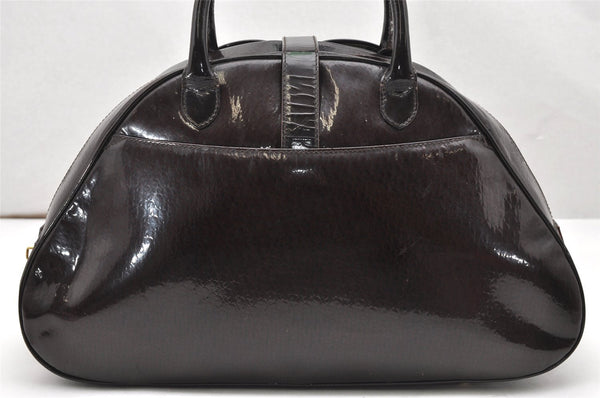 Authentic Christian Dior Double Saddle Trotter Boston Bag Enamel Brown 4438K