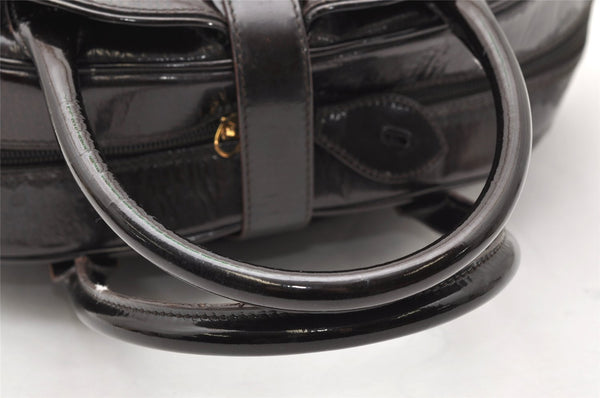 Authentic Christian Dior Double Saddle Trotter Boston Bag Enamel Brown 4438K