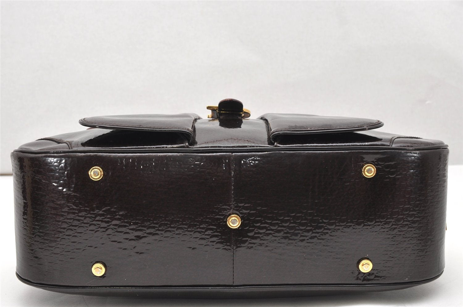 Authentic Christian Dior Double Saddle Trotter Boston Bag Enamel Brown 4438K