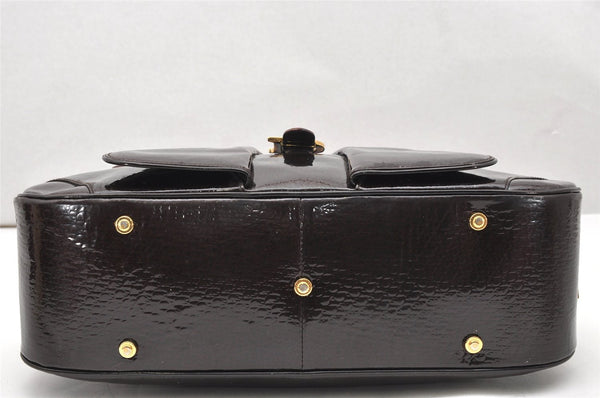 Authentic Christian Dior Double Saddle Trotter Boston Bag Enamel Brown 4438K