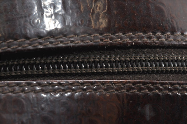Authentic Christian Dior Double Saddle Trotter Boston Bag Enamel Brown 4438K