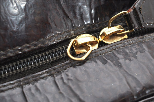 Authentic Christian Dior Double Saddle Trotter Boston Bag Enamel Brown 4438K