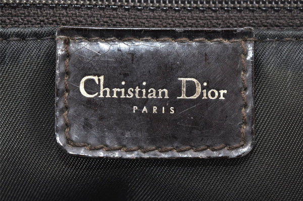 Authentic Christian Dior Double Saddle Trotter Boston Bag Enamel Brown 4438K
