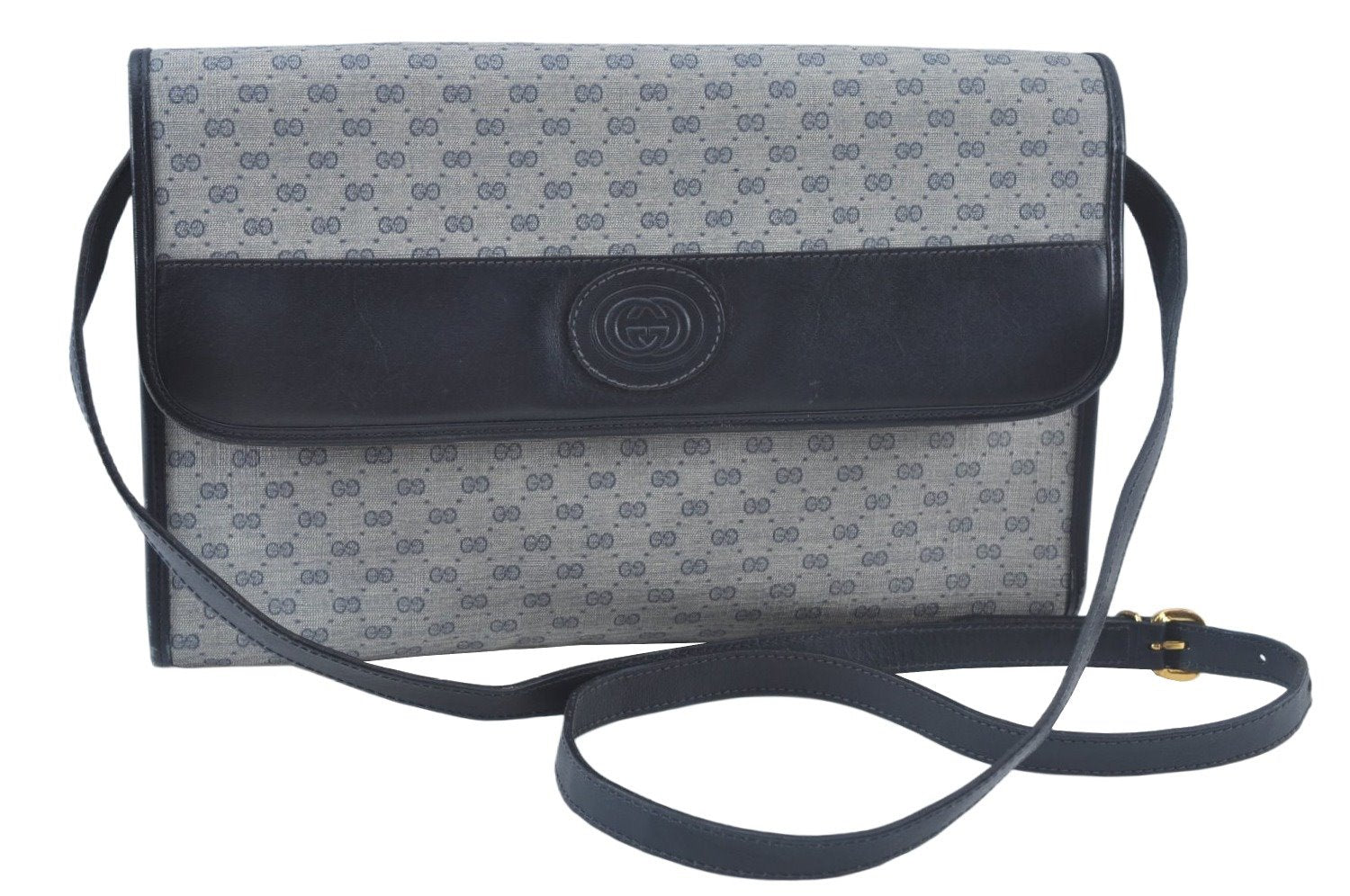 Authentic GUCCI Micro GG PVC Leather Shoulder Cross Bag Navy Blue Junk 4439J