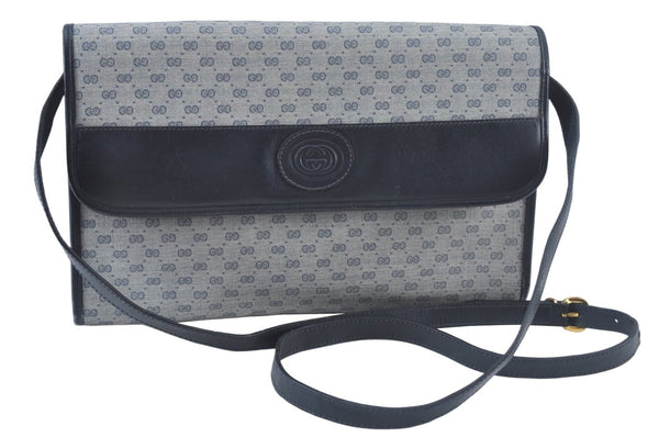 Authentic GUCCI Micro GG PVC Leather Shoulder Cross Bag Navy Blue Junk 4439J