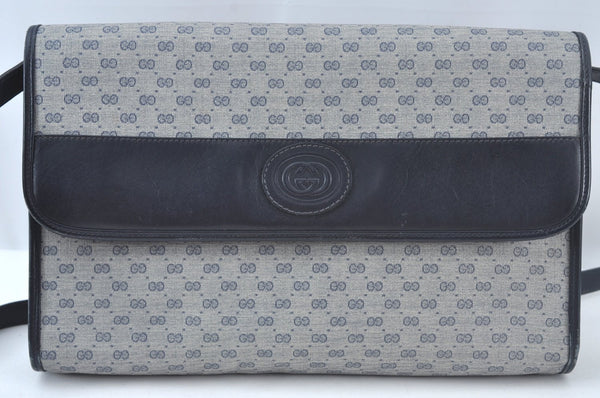 Authentic GUCCI Micro GG PVC Leather Shoulder Cross Bag Navy Blue Junk 4439J