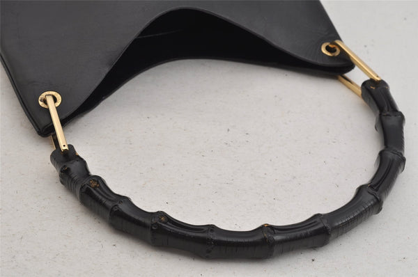 Authentic GUCCI Vintage Bamboo Shoulder Hand Bag Purse Leather Black 4440J