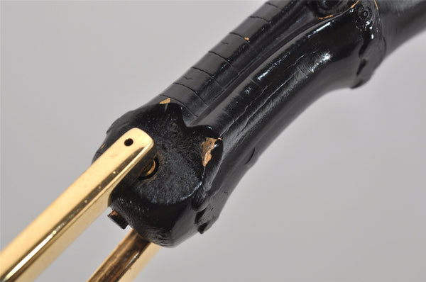 Authentic GUCCI Vintage Bamboo Shoulder Hand Bag Purse Leather Black 4440J