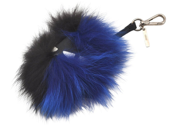 Authentic FENDI Monster Eye Bag Bugs Bag Charm Leather Fur Black Blue 4441K