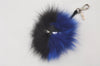 Authentic FENDI Monster Eye Bag Bugs Bag Charm Leather Fur Black Blue 4441K