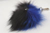 Authentic FENDI Monster Eye Bag Bugs Bag Charm Leather Fur Black Blue 4441K