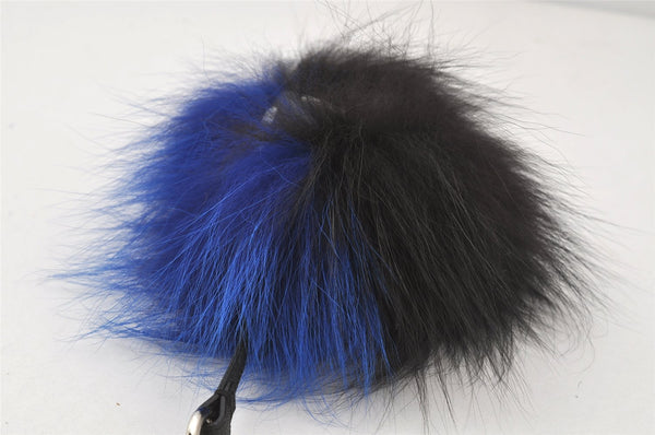 Authentic FENDI Monster Eye Bag Bugs Bag Charm Leather Fur Black Blue 4441K