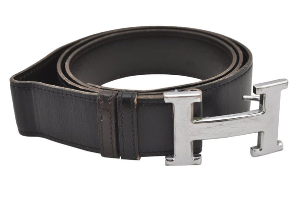 Authentic HERMES Constance Leather Belt Size 101cm 39.8" Black Brown 4445K