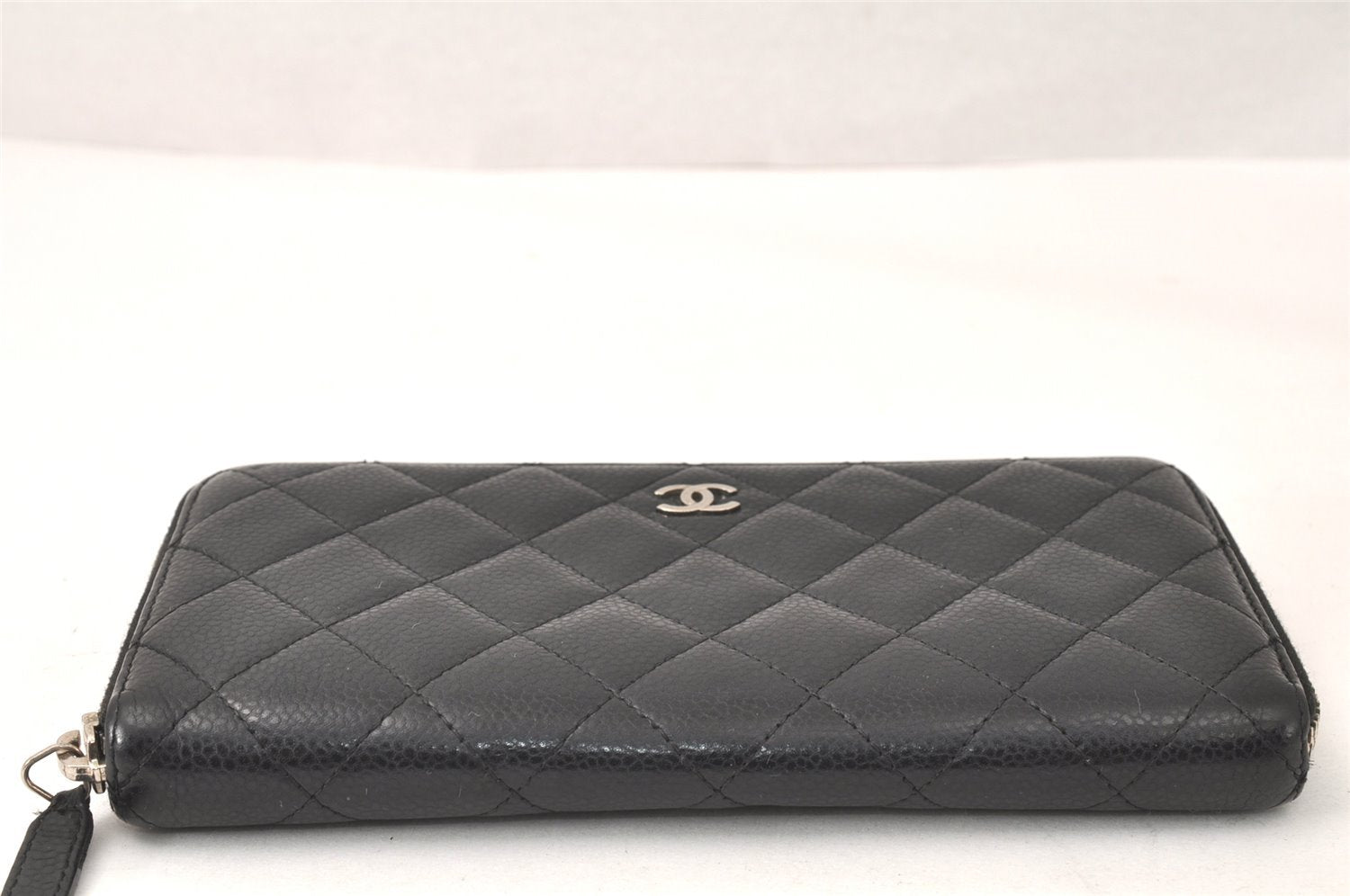 Authentic CHANEL Caviar Skin Matelasse Long Wallet Purse CC Logo Black 4446K