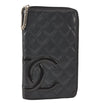 Authentic CHANEL Calf Skin Cambon Line CC Logo Zip Long Wallet Black 4448K