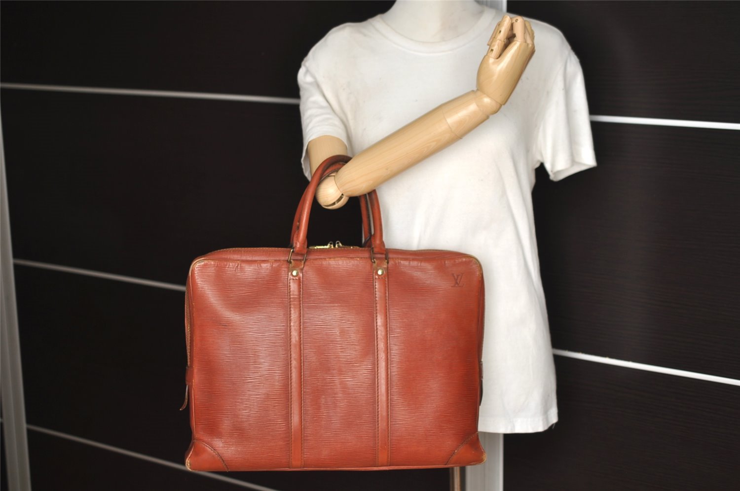 Authentic Louis Vuitton Epi Porte Documents Voyage Briefcase M54473 Brown 4450I