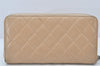 Authentic CHANEL Caviar Skin Matelasse Long Wallet Purse CC Logo Beige 4451K