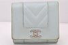 Authentic CHANEL Mademoiselle Caviar Skin Trifold Wallet Purse Light Blue 4452K