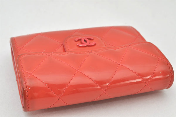 Authentic CHANEL Enamel Matelasse Card Case Purse CC Logo Red 4453K