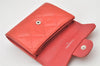 Authentic CHANEL Enamel Matelasse Card Case Purse CC Logo Red 4453K