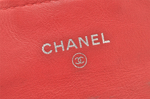 Authentic CHANEL Enamel Matelasse Card Case Purse CC Logo Red 4453K