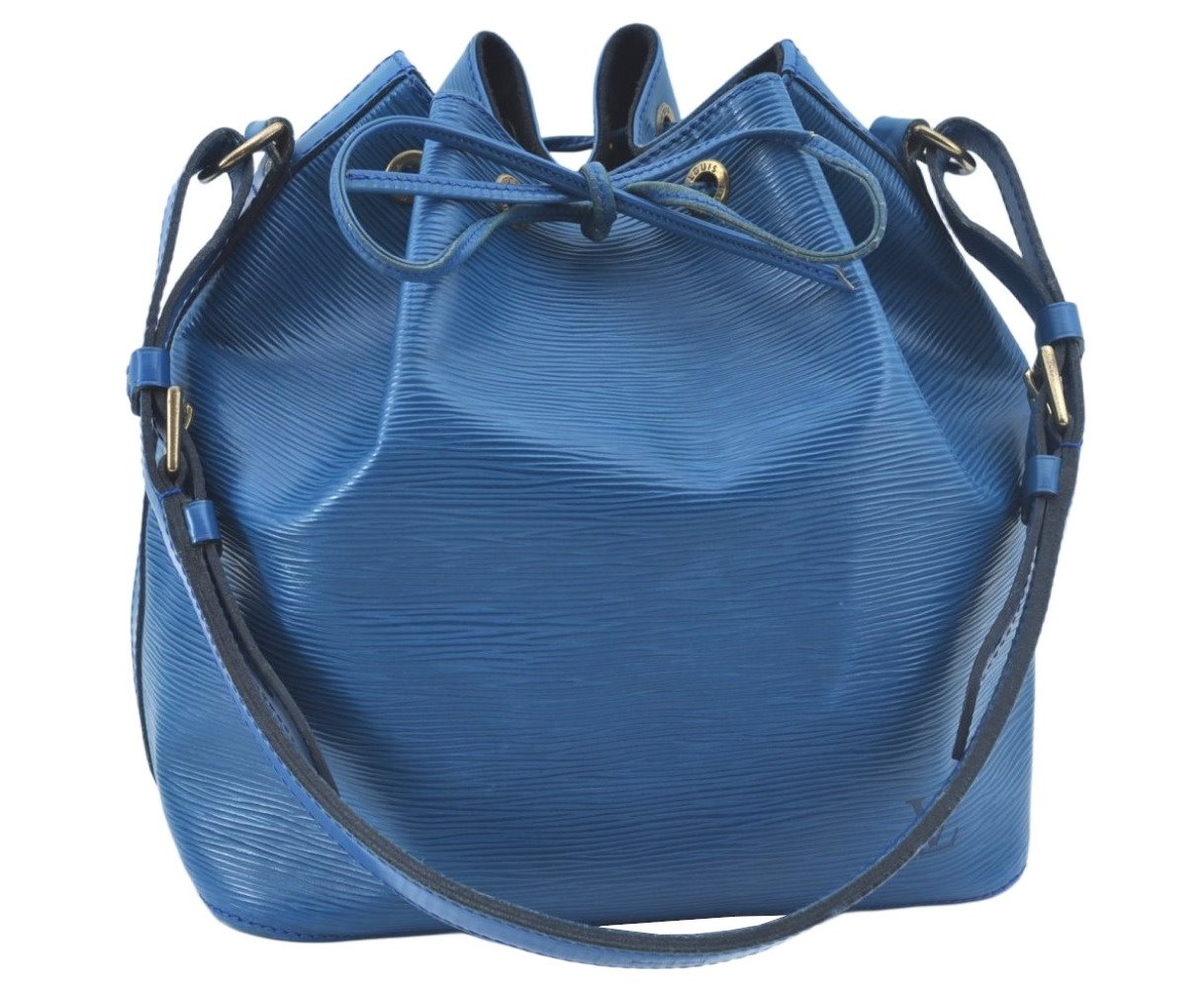 Authentic Louis Vuitton Epi Petit Noe Shoulder Drawstring Bag M44105 Blue 4457I