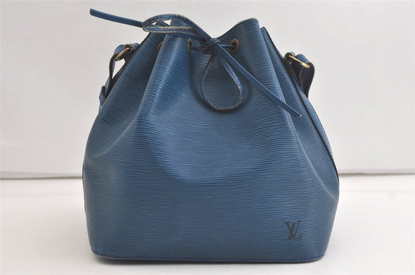 Authentic Louis Vuitton Epi Petit Noe Shoulder Drawstring Bag M44105 Blue 4457K