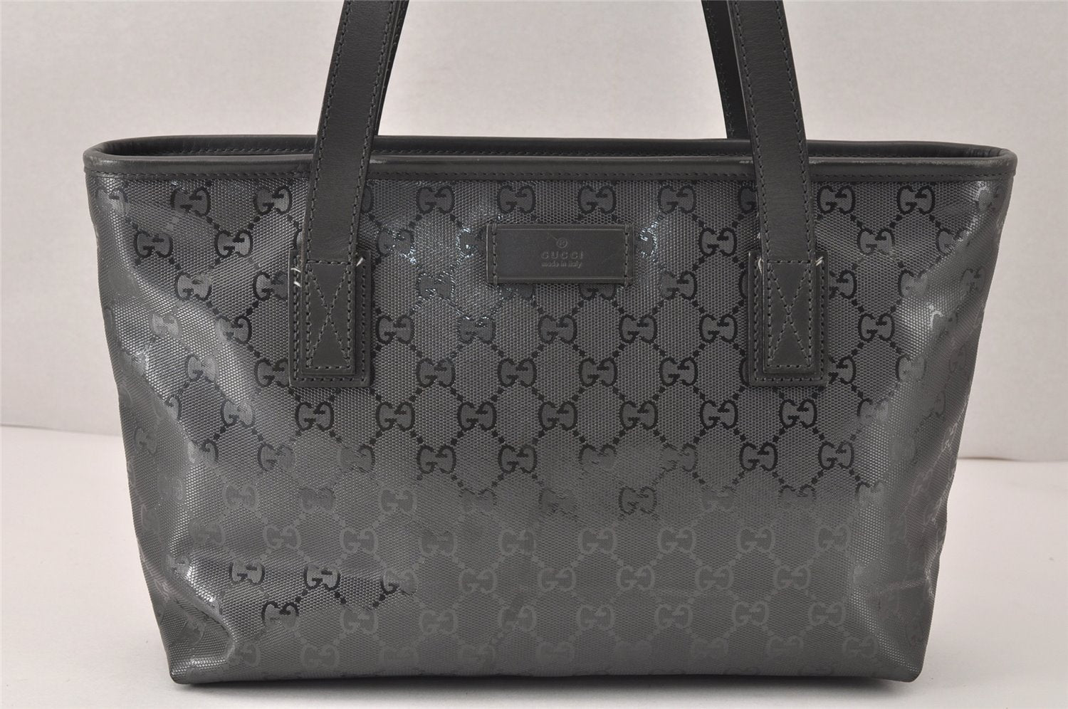 Authentic GUCCI GG Imprime Shoulder Tote Bag GG PVC Leather 211138 Gray 4458K