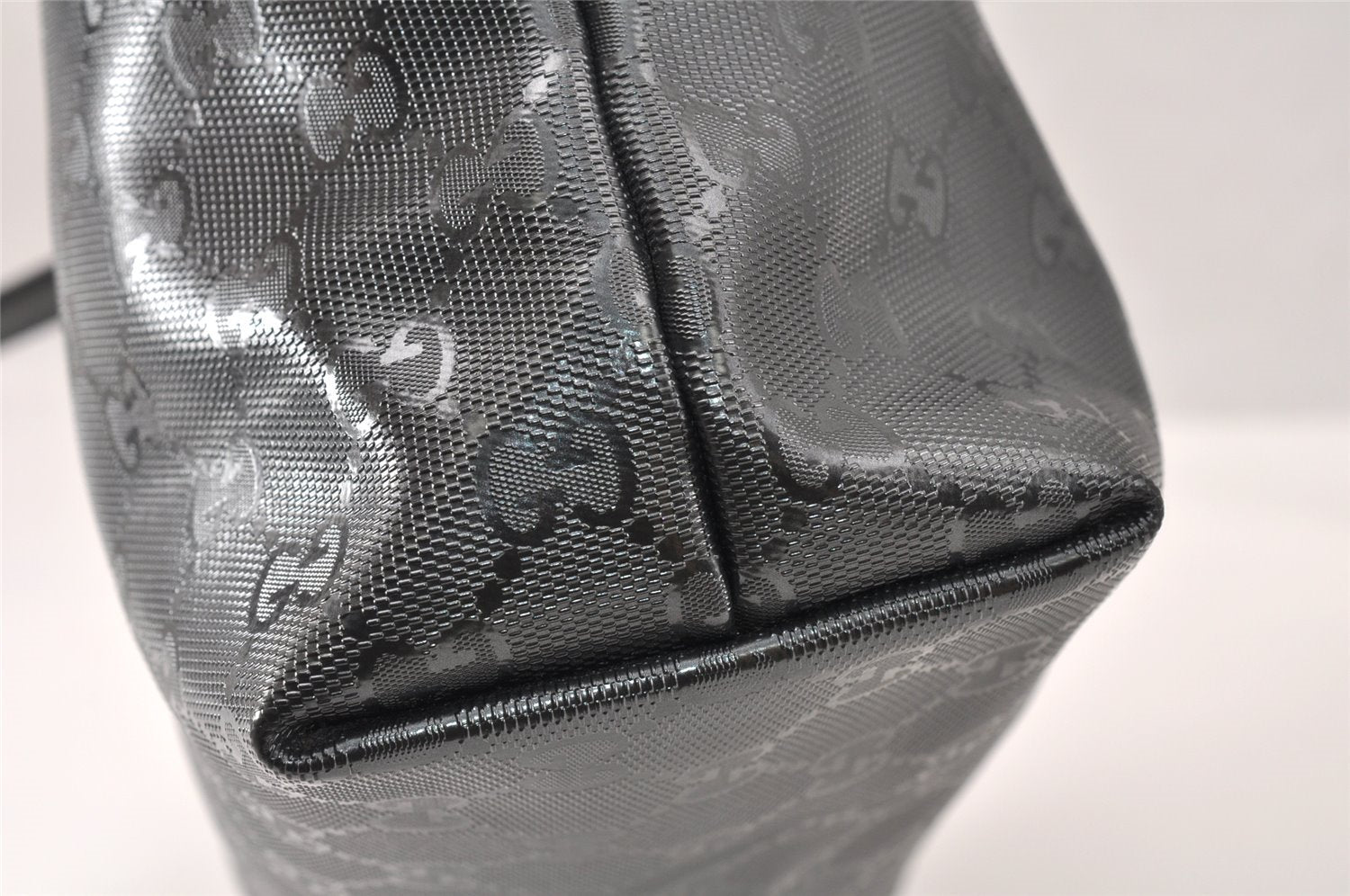 Authentic GUCCI GG Imprime Shoulder Tote Bag GG PVC Leather 211138 Gray 4458K