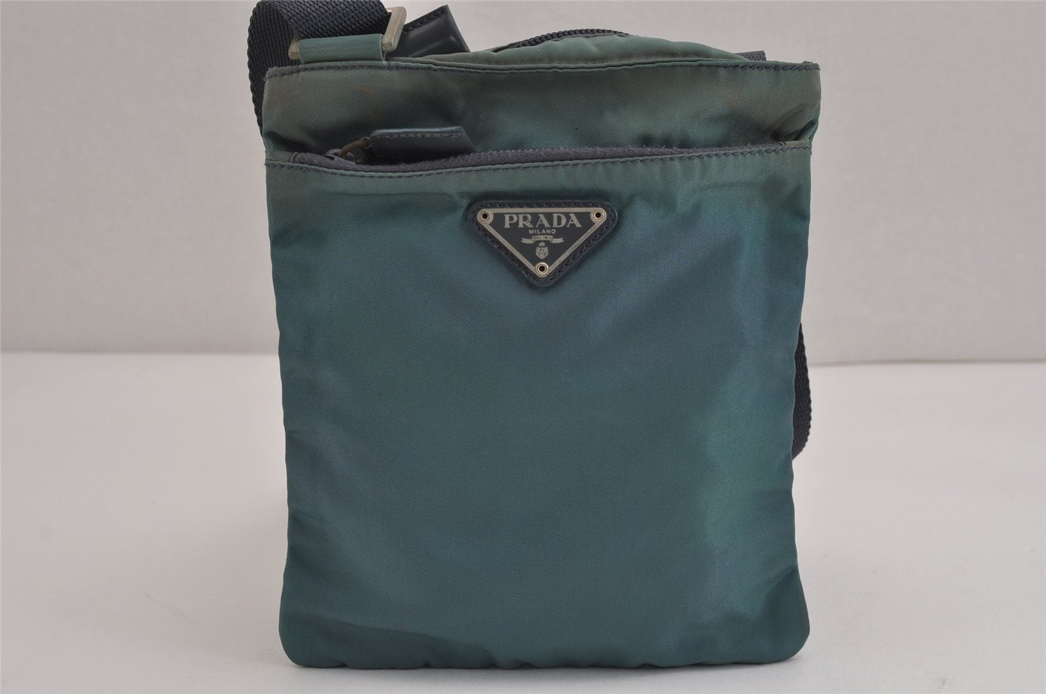 Authentic PRADA Nylon Tessuto Leather Shoulder Cross Body Bag Purse Blue 4459J