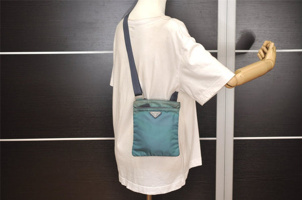 Authentic PRADA Nylon Tessuto Leather Shoulder Cross Body Bag Purse Blue 4459J