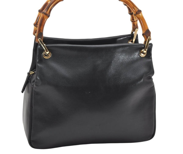 Authentic GUCCI Vintage Bamboo Hand Bag Purse Leather Black 4459K