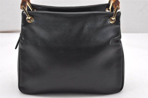 Authentic GUCCI Vintage Bamboo Hand Bag Purse Leather Black 4459K