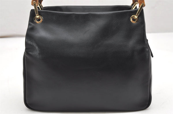 Authentic GUCCI Vintage Bamboo Hand Bag Purse Leather Black 4459K