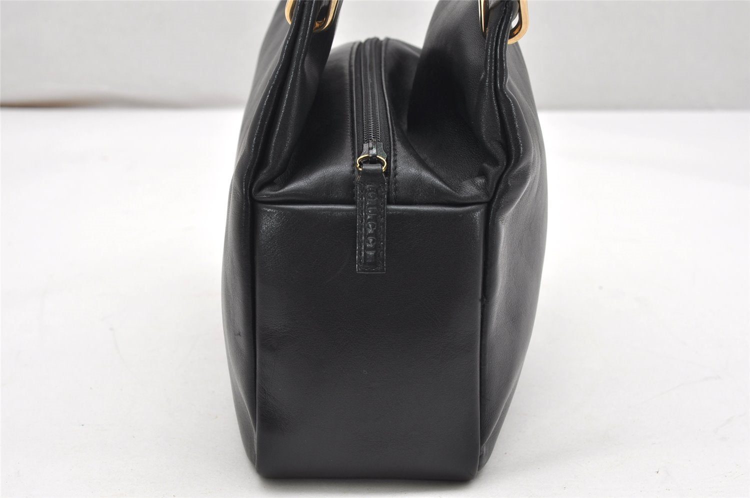 Authentic GUCCI Vintage Bamboo Hand Bag Purse Leather Black 4459K