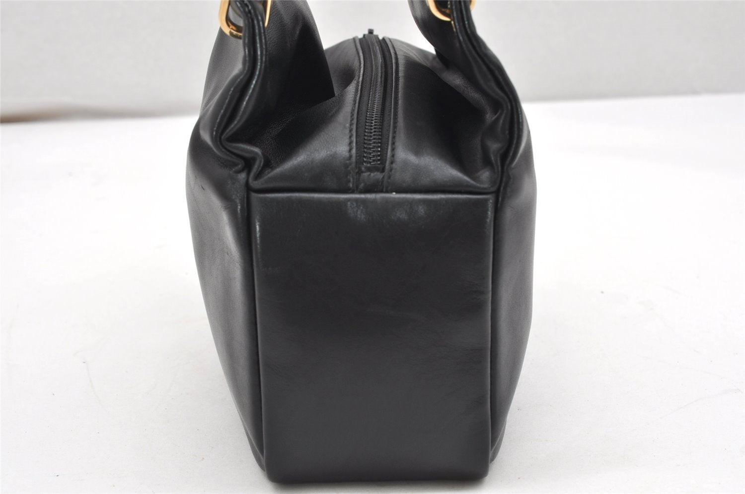 Authentic GUCCI Vintage Bamboo Hand Bag Purse Leather Black 4459K