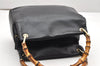 Authentic GUCCI Vintage Bamboo Hand Bag Purse Leather Black 4459K