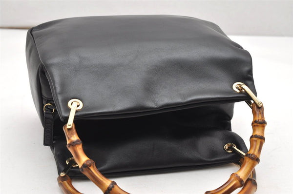 Authentic GUCCI Vintage Bamboo Hand Bag Purse Leather Black 4459K