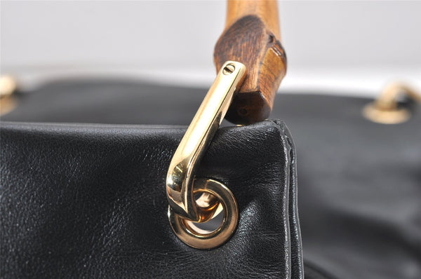 Authentic GUCCI Vintage Bamboo Hand Bag Purse Leather Black 4459K