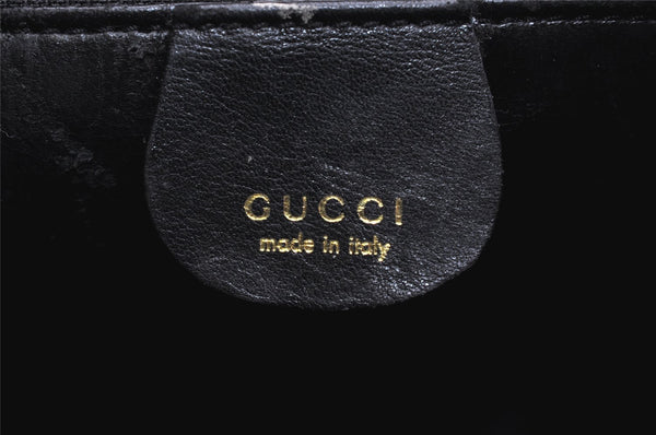 Authentic GUCCI Vintage Bamboo Hand Bag Purse Leather Black 4459K