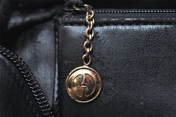 Authentic GUCCI Vintage Bamboo Hand Bag Purse Leather Black 4459K