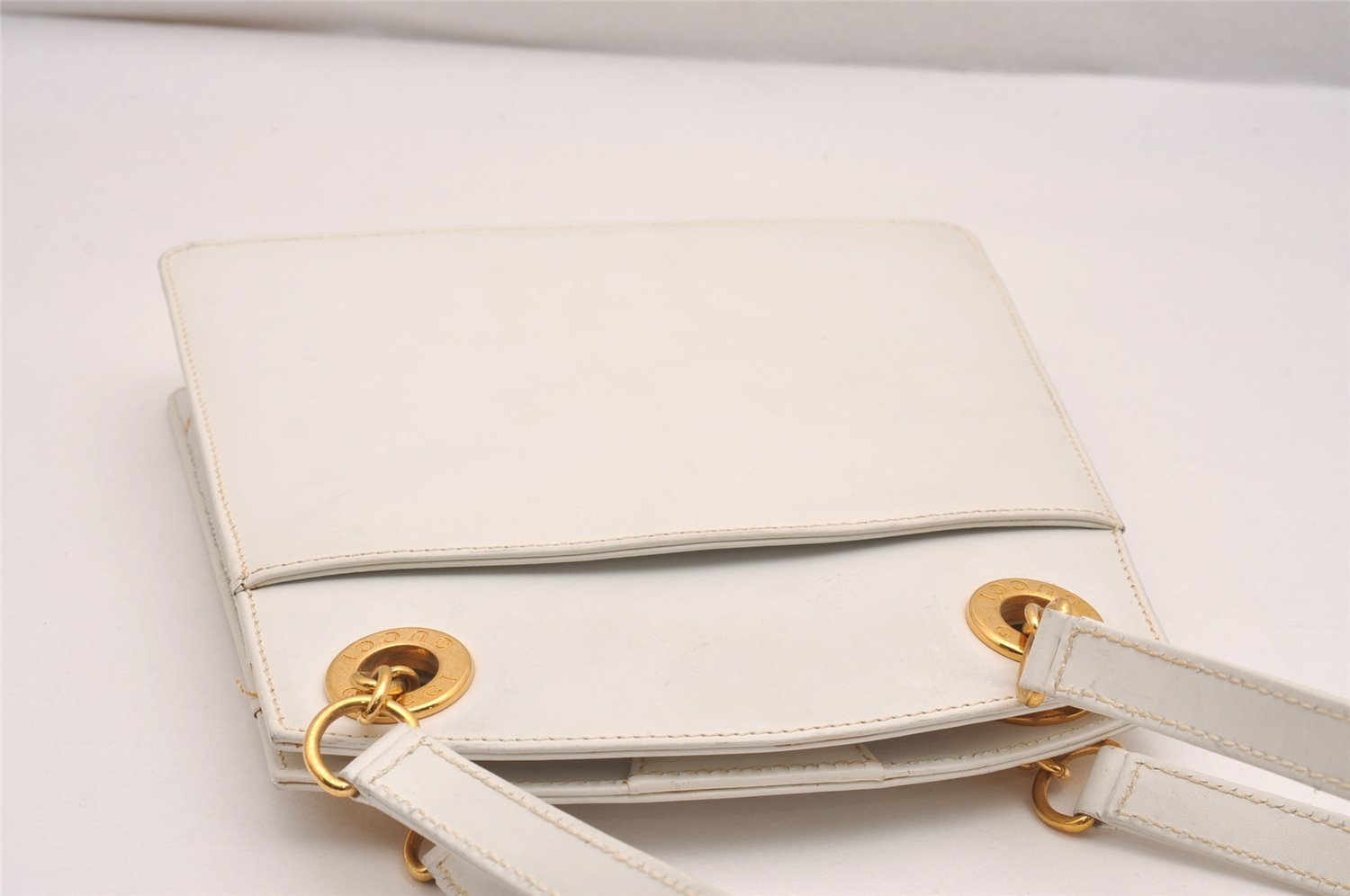 Authentic GUCCI Vintage Shoulder Bag Purse Leather White Junk 4461J