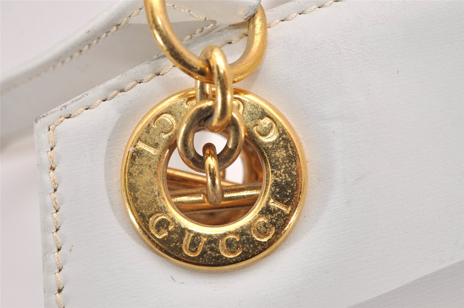 Authentic GUCCI Vintage Shoulder Bag Purse Leather White Junk 4461J