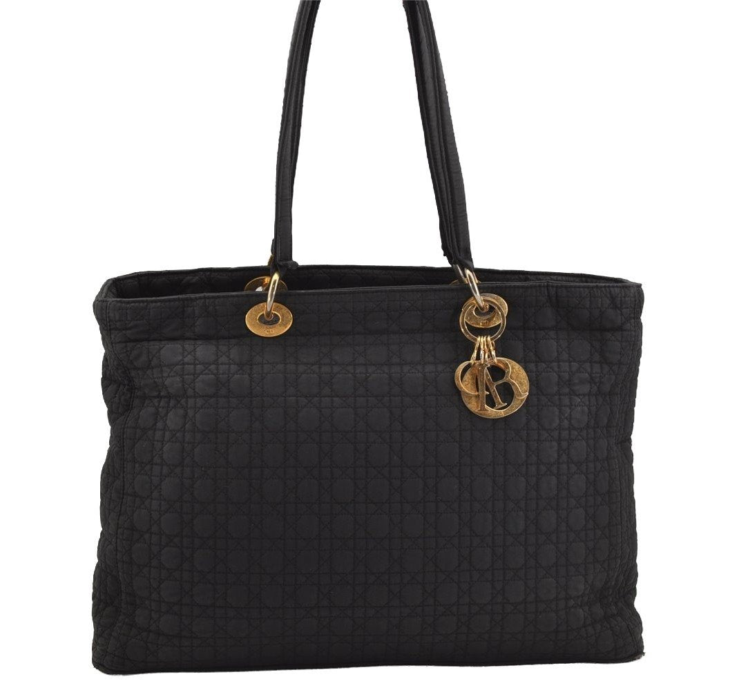 Authentic Christian Dior Vintage Cannage Nylon Shoulder Tote Bag Black CD 4462J