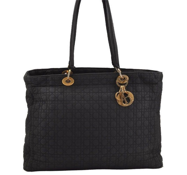 Authentic Christian Dior Vintage Cannage Nylon Shoulder Tote Bag Black CD 4462J