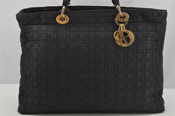 Authentic Christian Dior Vintage Cannage Nylon Shoulder Tote Bag Black CD 4462J