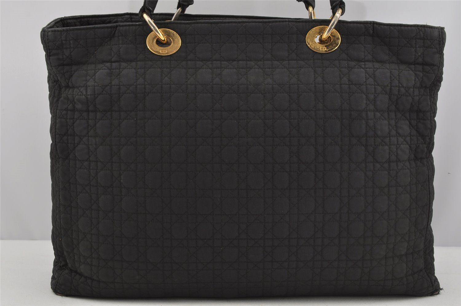 Authentic Christian Dior Vintage Cannage Nylon Shoulder Tote Bag Black CD 4462J