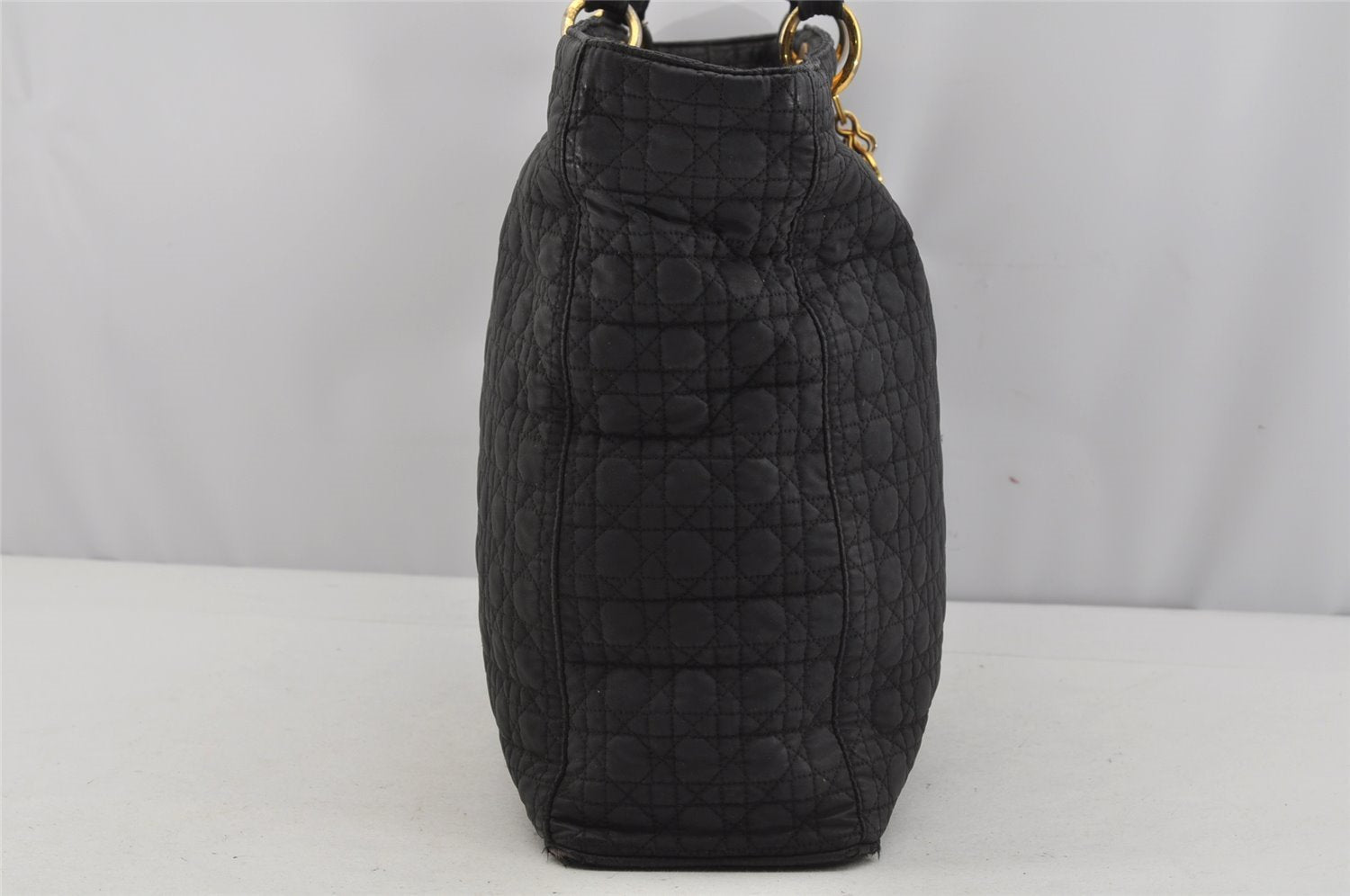 Authentic Christian Dior Vintage Cannage Nylon Shoulder Tote Bag Black CD 4462J