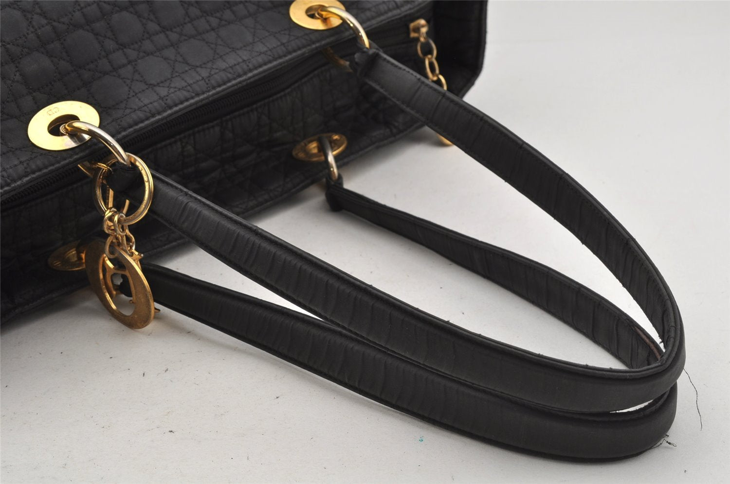 Authentic Christian Dior Vintage Cannage Nylon Shoulder Tote Bag Black CD 4462J